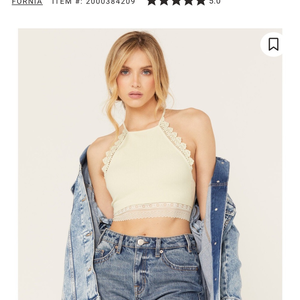 Cream Lace Trim Halter Crop Top Bralette